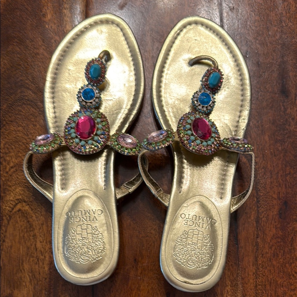 Vince Camuto Gold Ornate Sandals with Peacock Design
